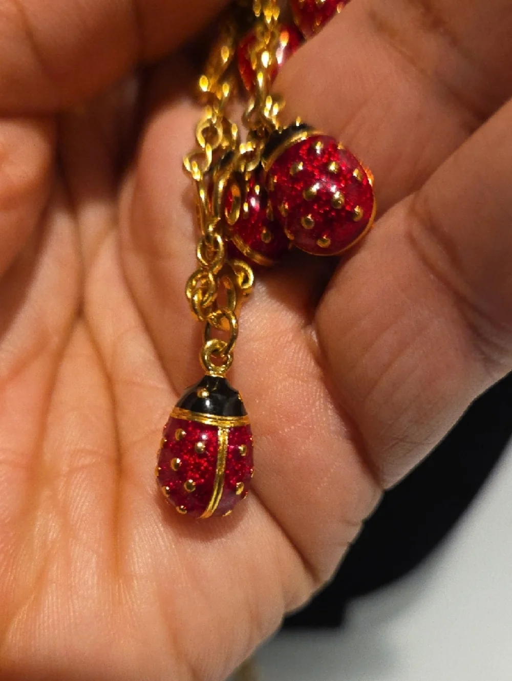 Joan Rivers Gold-Tone Necklace with Red Lady Bug Dangle Beads and Studs - Picture 13 of 14